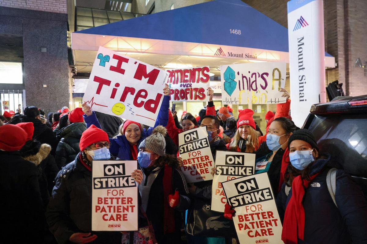 7,000 nurses at the two biggest hospitals in New York City go on strike.