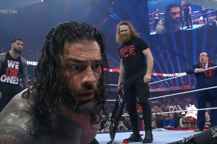 WWE Royal Rumble Highlights: The Bloodline assaults Sami Zayn after Roman Reigns defeats Owens.