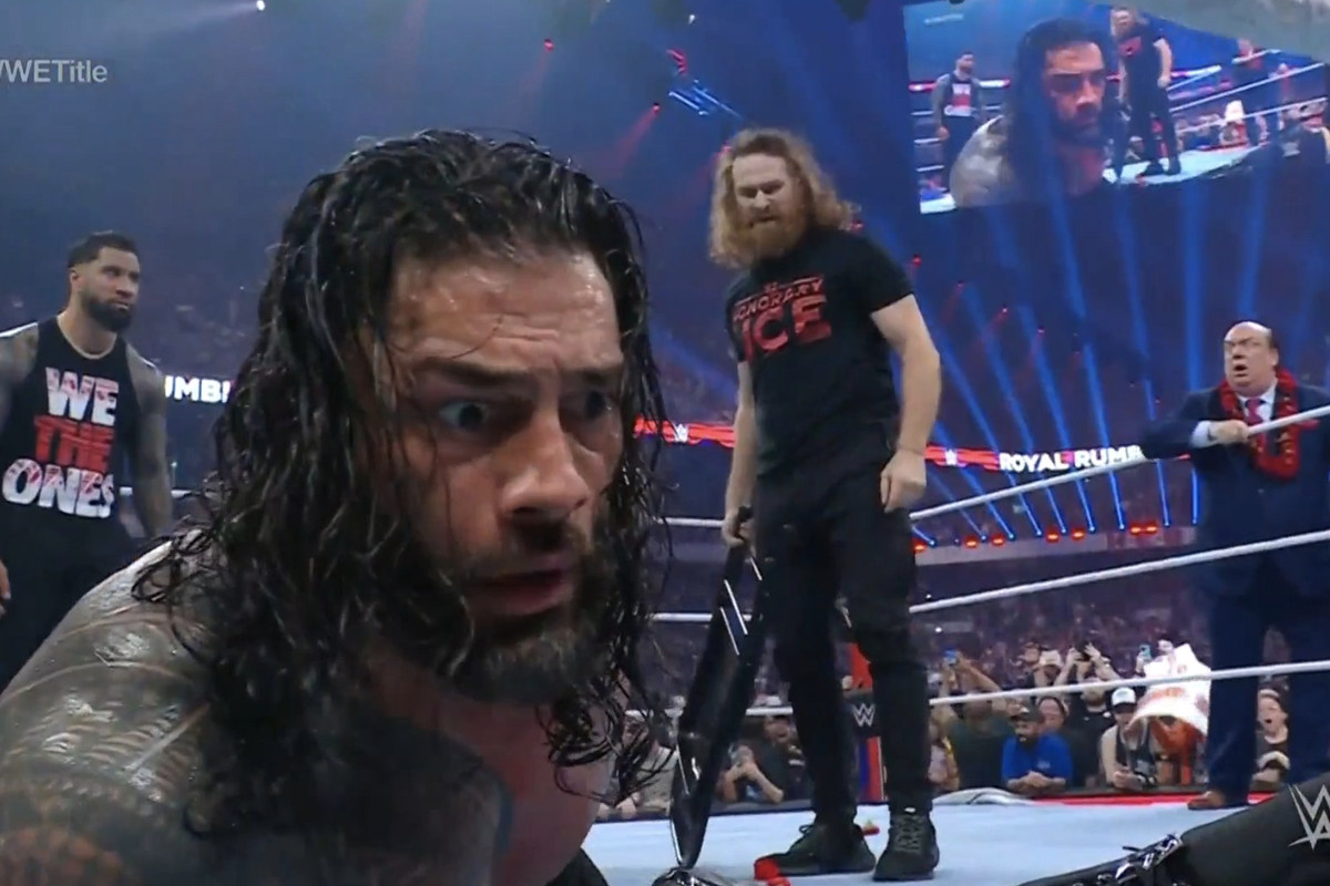 WWE Royal Rumble Highlights: The Bloodline assaults Sami Zayn after Roman Reigns defeats Owens.