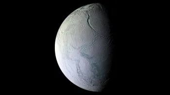 NASA shows pictures of Enceladus, an icy moon of Saturn.