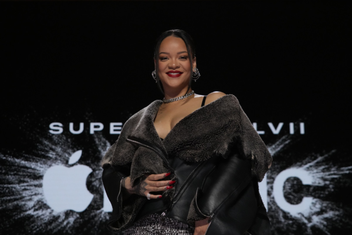 Rihanna performs at the Super Bowl LVII halftime performance