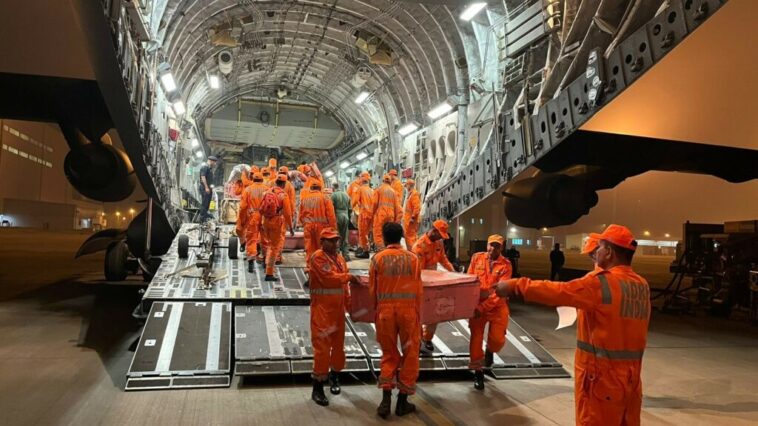 Army medical and NDRF teams with relief materials land in Turkey.