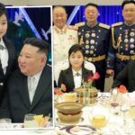 Kim Jong Un of North Korea cheers on his troops. His daughter was seen again.