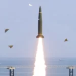 Two strategic cruise missiles are fired from a submarine by North Korea.
