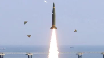 Two strategic cruise missiles are fired from a submarine by North Korea.