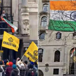A bigger national flag drapes the Indian Mission in the UK amid pro-Khalistan protests
