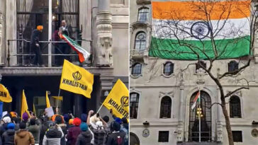 A bigger national flag drapes the Indian Mission in the UK amid pro-Khalistan protests