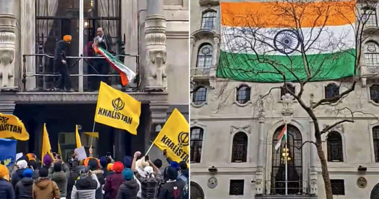 A bigger national flag drapes the Indian Mission in the UK amid pro-Khalistan protests
