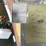 "I'm a Scumbag" the thief writes upon returning the stolen "Postbox to Paradise."