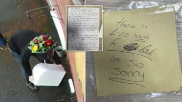 "I'm a Scumbag" the thief writes upon returning the stolen "Postbox to Paradise."