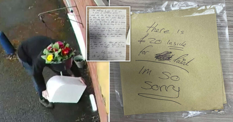 "I'm a Scumbag" the thief writes upon returning the stolen "Postbox to Paradise."