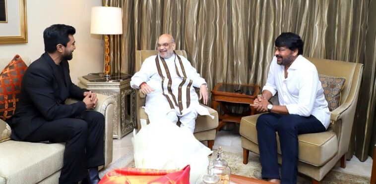 Ram Charan and Chiranjeevi Met with Amit Shah after Oscar Win