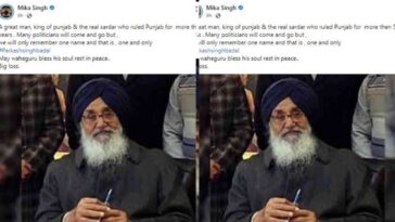 “A great man, king of Punjab”: Mika expressed his grief on the passing of Parkash Singh Badal