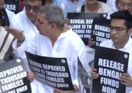 TMC Workers Hold Protest At Rajghat Seeking Funds For Schemes