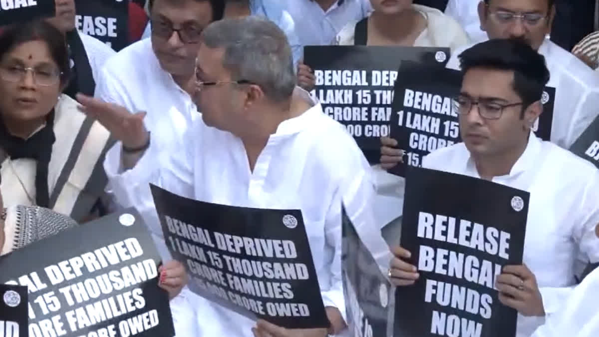 TMC Workers Hold Protest At Rajghat Seeking Funds For Schemes