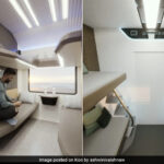 The railways minister shows photos of the Vande Bharat sleeper compartment.